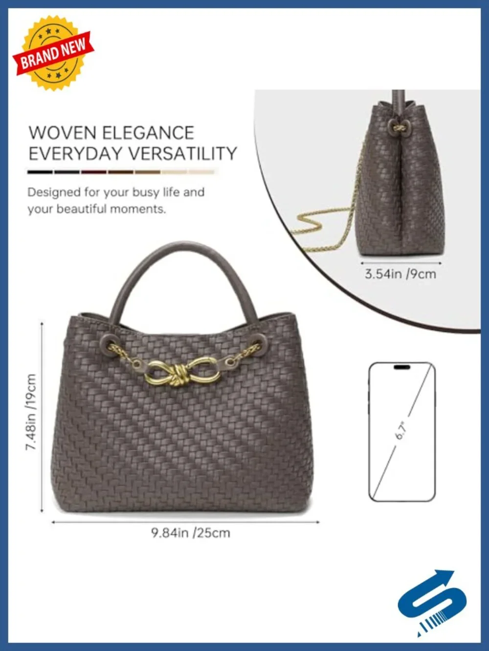 Small Woven Faux Leather Tote Handbag Satchel with Adjustable Shoulder Straps